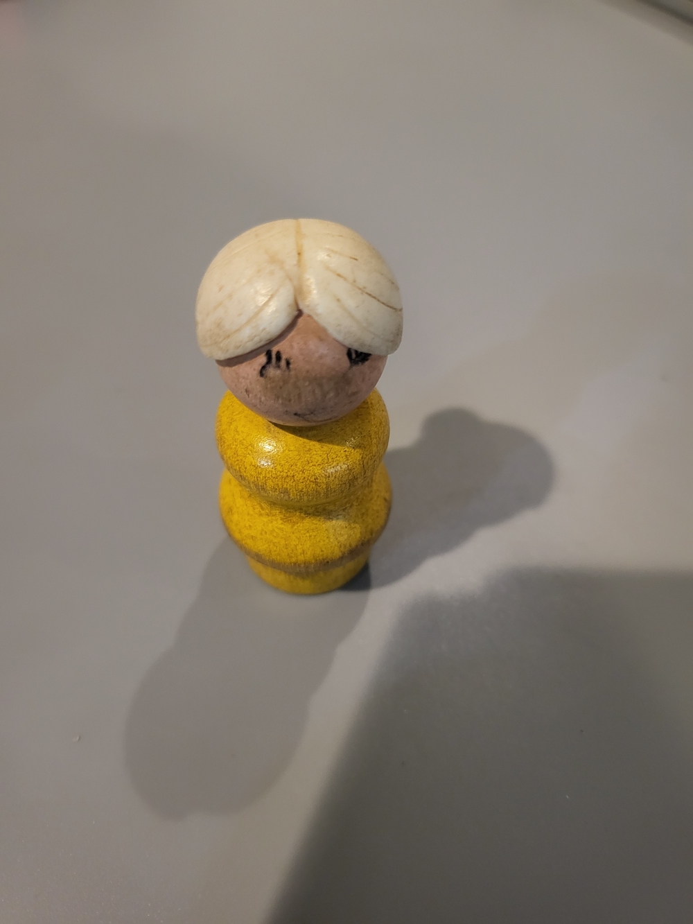 Vintage Fisher Price Wooden Little People Grandma Yellow White Bun